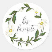 Sticker Rond Mariage floral rustique de marguerite blanche (Devant)