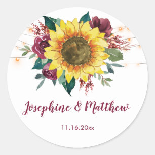 Sticker Rond Mariage floral rustique du tournesol