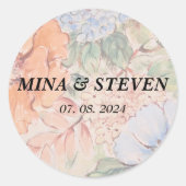 Sticker Rond Mariage floral rustique orange aquarelle (Devant)