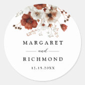 Sticker Rond Mariage floral rustique rouge et blanc (Devant)