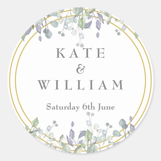 Sticker Rond Mariage floral Sage et Lilac Favoriser (Devant)