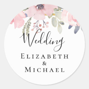 Sticker Rond Mariage Floral Sauge Teint Rose