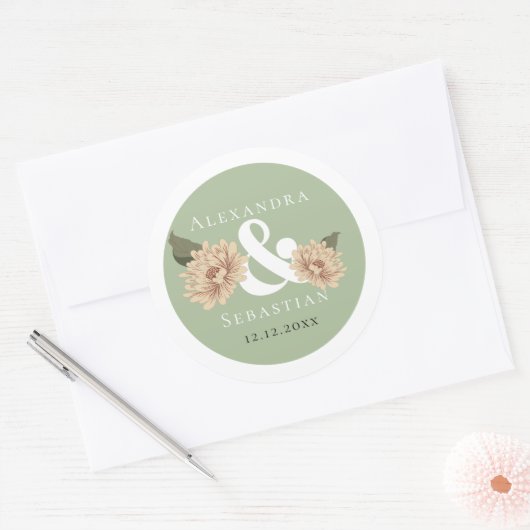 Sticker Rond Mariage floral simple et élégant (Enveloppe)