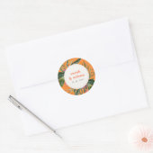 Sticker Rond Mariage floral tropical orange vif Boho (Enveloppe)