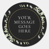 Sticker Rond Mariage Floral Vert Foncé Or Noir Aquarelle (Devant)