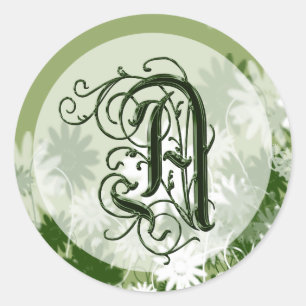 Sticker Rond Mariage Floral Vert Monogramme A Sceau
