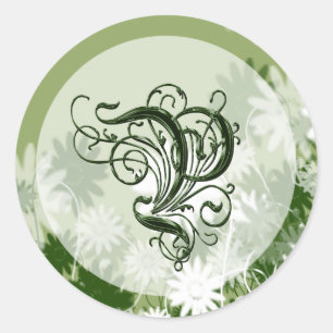 Sticker Rond Mariage floral vert Monogramme P Sceau