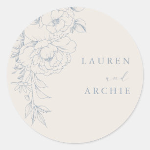 Sticker Rond Mariage Floral Vintage Bleu Élégant