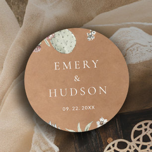Sticker Rond Mariage Floral Vintage Western Cowboy Sud-Ouest