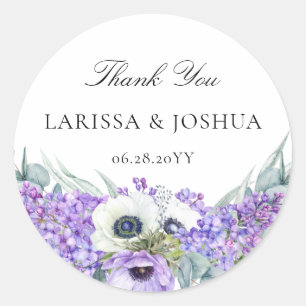 Sticker Rond Mariage floral violet élégant Favoriser le Merci