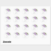 Sticker Rond Mariage Floral Violet Rustique Faveur (Feuille)
