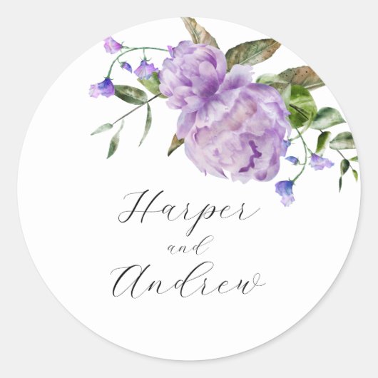 Sticker Rond Mariage Floral Violet Rustique Faveur (Devant)