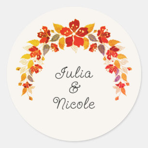 Sticker Rond Mariage Florales de Tropicaux d'Hibiscus Orange Br