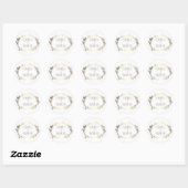 Sticker Rond Mariage Florals blancs et or (Feuille)