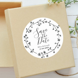 Sticker Rond Mariage Folk Rustique Fleur sauvage Enregistrer La