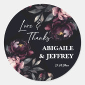 Sticker Rond Mariage foncé moody peonies merci pour (Devant)