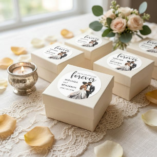 Sticker Rond Mariage Forever Aquarelle Mariée Noir Marié