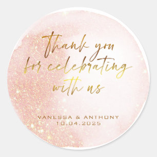 Sticker Rond Mariage Forme Aquarelle Rose Moderne Or