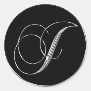 Sticker Rond Mariage Formel Argent Et Noir Monogramme J Sceau