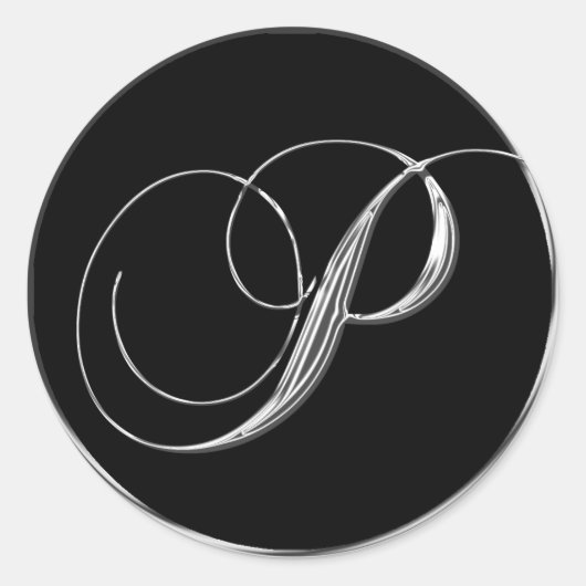 Sticker Rond Mariage Formel Argent Et Noir Monogramme P Sceau (Devant)