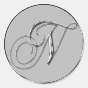 Sticker Rond Mariage Formel Argent Monogramme N Sceau