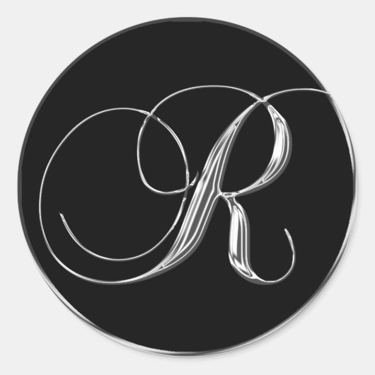 Sticker Rond Mariage Formel Noir Argent Inviter Monogramme R Sc (Devant)