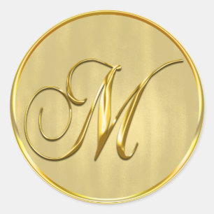 Sticker Rond Mariage Formel Or Monogramme M Sceau Invitation
