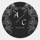 Sticker Rond Mariage français Rose noir et blanc haut de gamme (Devant)