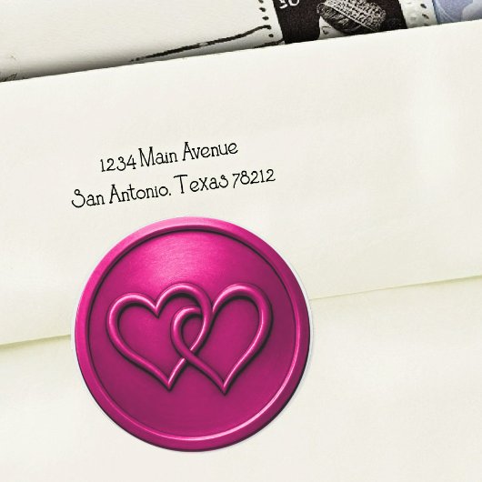 Sticker Rond Mariage Fuchsia Deux Cœurs Entrelacés