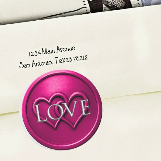 Sticker Rond Mariage Fuchsia Deux Cœurs Entrelacés