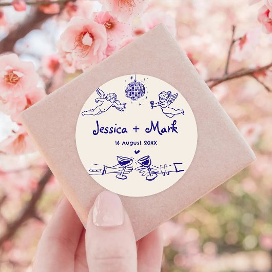 Sticker Rond Mariage funky dessiné à la main Disco