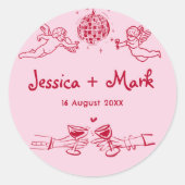 Sticker Rond Mariage funky disco dessiné à la main (Devant)