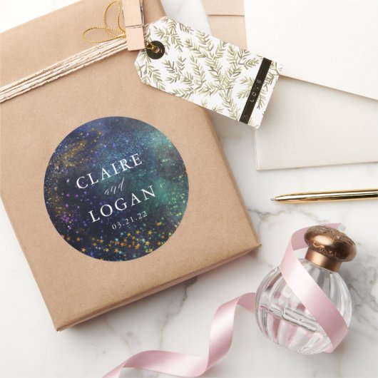 Sticker Rond Mariage Galaxie Céleste Nuit Étoilée (Cadeaux)