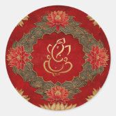 Sticker Rond Mariage Ganesh | Mariage indien Gold Lotus Red (Devant)