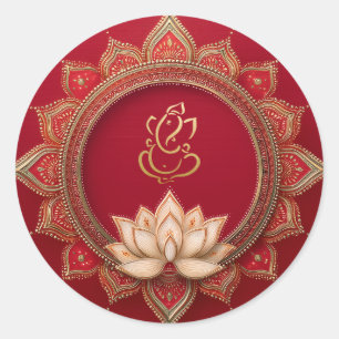 Sticker Rond Mariage Ganesh   Mariage Indien Or Rouge