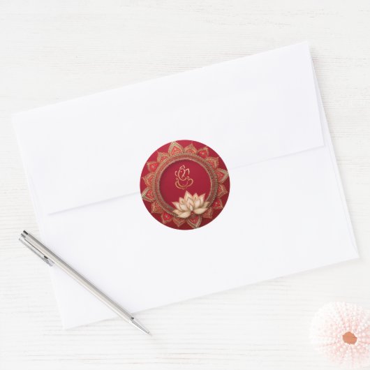 Sticker Rond Mariage Ganesh | Mariage Indien Or Rouge (Enveloppe)