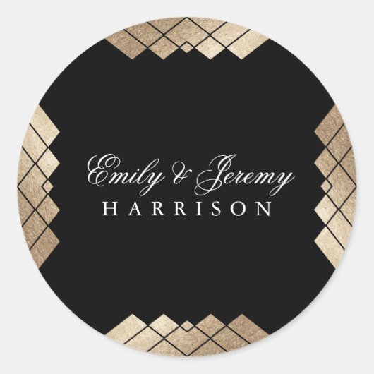 Sticker Rond Mariage Gatsby d'or noir géométrique (Devant)