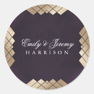 Sticker Rond Mariage Gatsby d'or violet géométrique