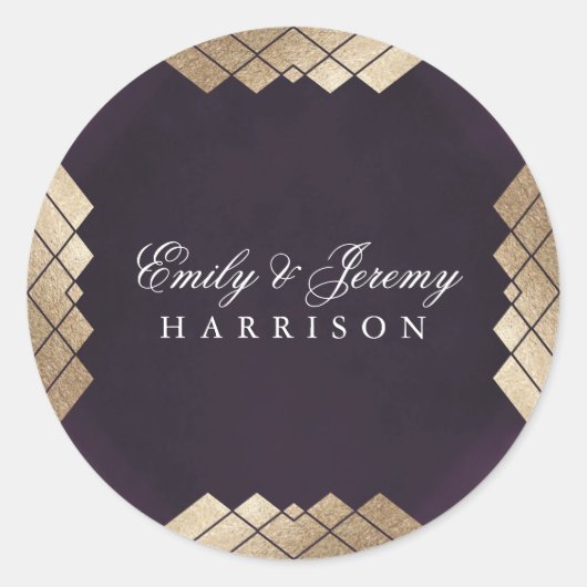 Sticker Rond Mariage Gatsby d'or violet géométrique (Devant)