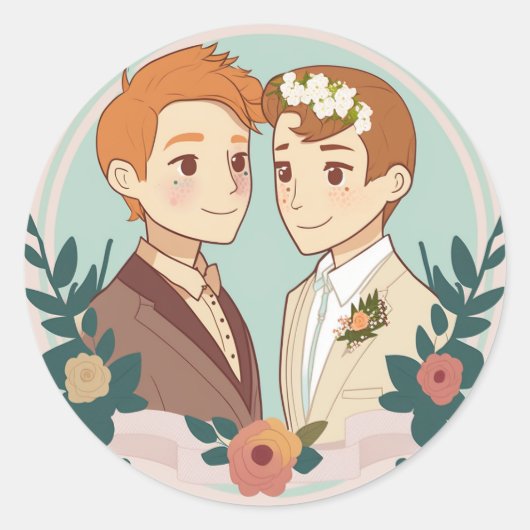 Sticker Rond MARIAGE gay LGBT (Devant)
