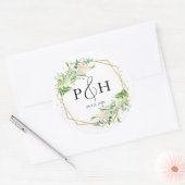 Sticker Rond Mariage géométrique à la verdure avec monogramme e (Enveloppe)