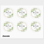 Sticker Rond Mariage géométrique à la verdure avec monogramme e (Feuille)