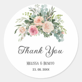 Sticker Rond Mariage géométrique bleu rose Eucalyptus vert