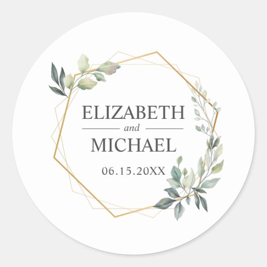 Sticker Rond Mariage géométrique Eucalyptus Green (Devant)