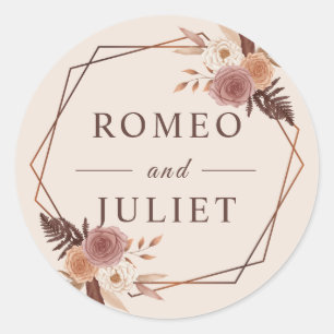 Sticker Rond Mariage Géométrique Floral Bohème Terracotta