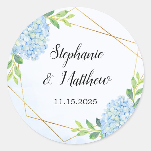Sticker Rond Mariage géométrique moderne Blue Hydrangea (Devant)