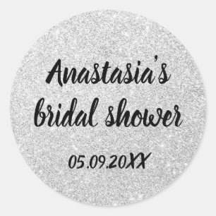 Sticker Rond Mariage Glamour Argent Paillettes Nom