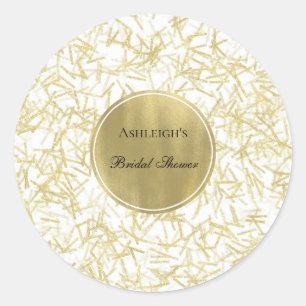 Sticker Rond Mariage Glamour Confettis Blancs et Or