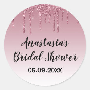 Sticker Rond Mariage Glamour Fête de Fiançailles Rose Violet Pa