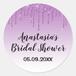 Sticker Rond Mariage Glamour Fête de Mariée Violet Paillettes G
